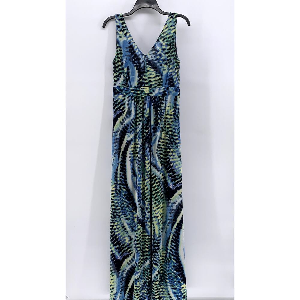 WEST LOOP Women's Blue-Green Printed V-Neck Sleeveless Maxi Dress SZ L